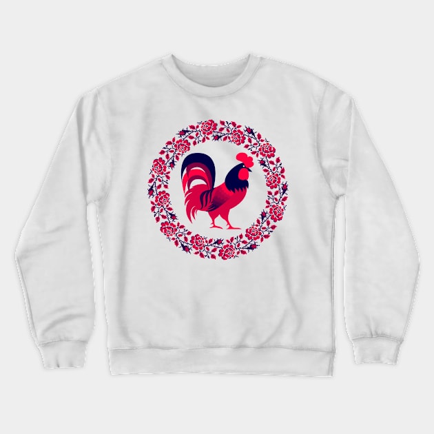 Rooster Blossom Crewneck Sweatshirt by MarynArts